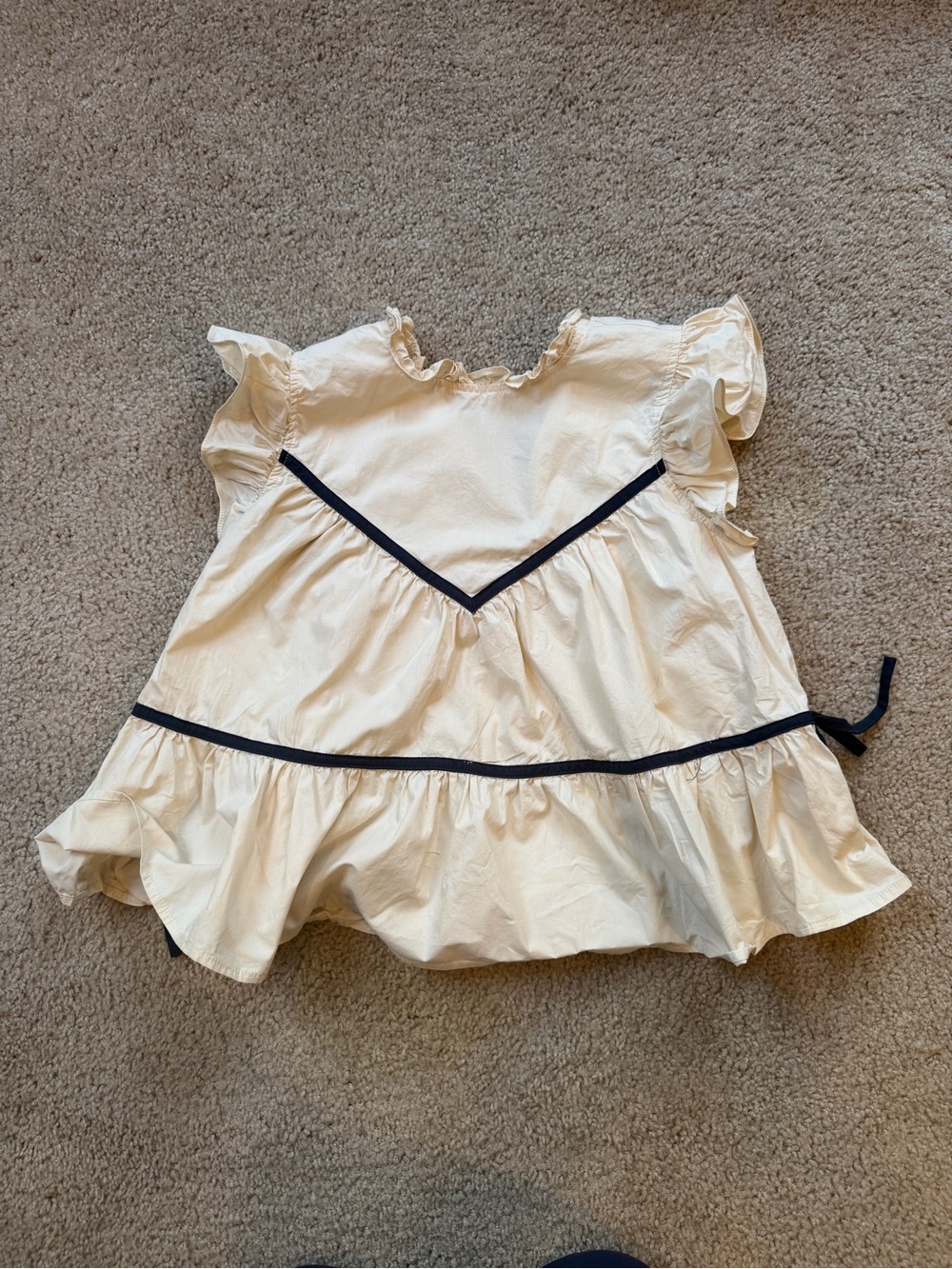 La Lavon Cream Ruffled Women’s Blouse with Navy Trim